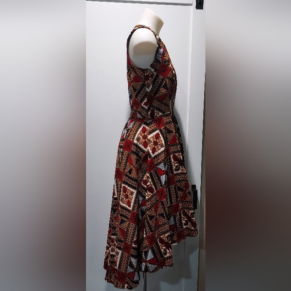 Mae Otti Navy Yellow Red Print High Low Dress - Picture 4 of 15